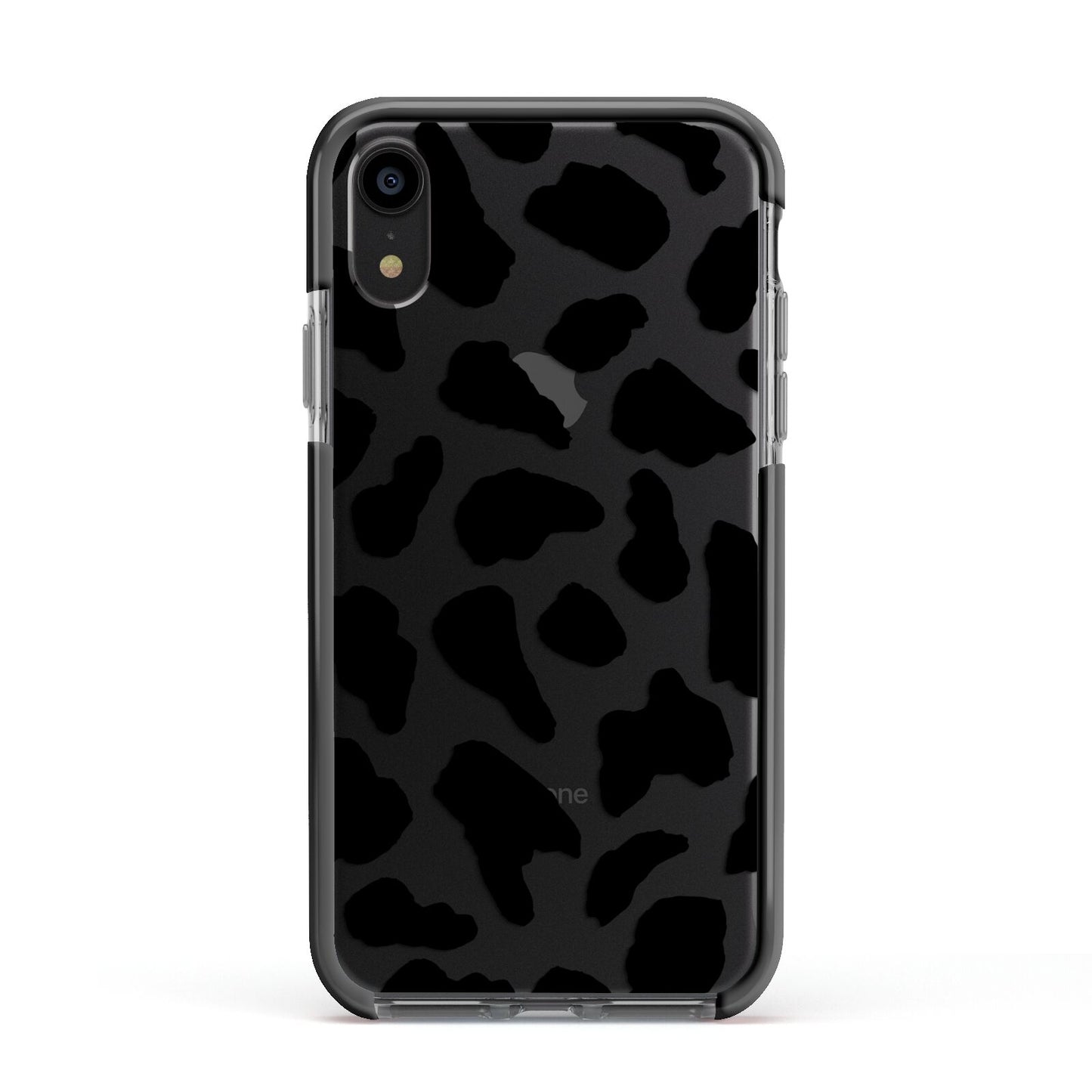 Black and White Cow Print Apple iPhone XR Impact Case Black Edge on Black Phone