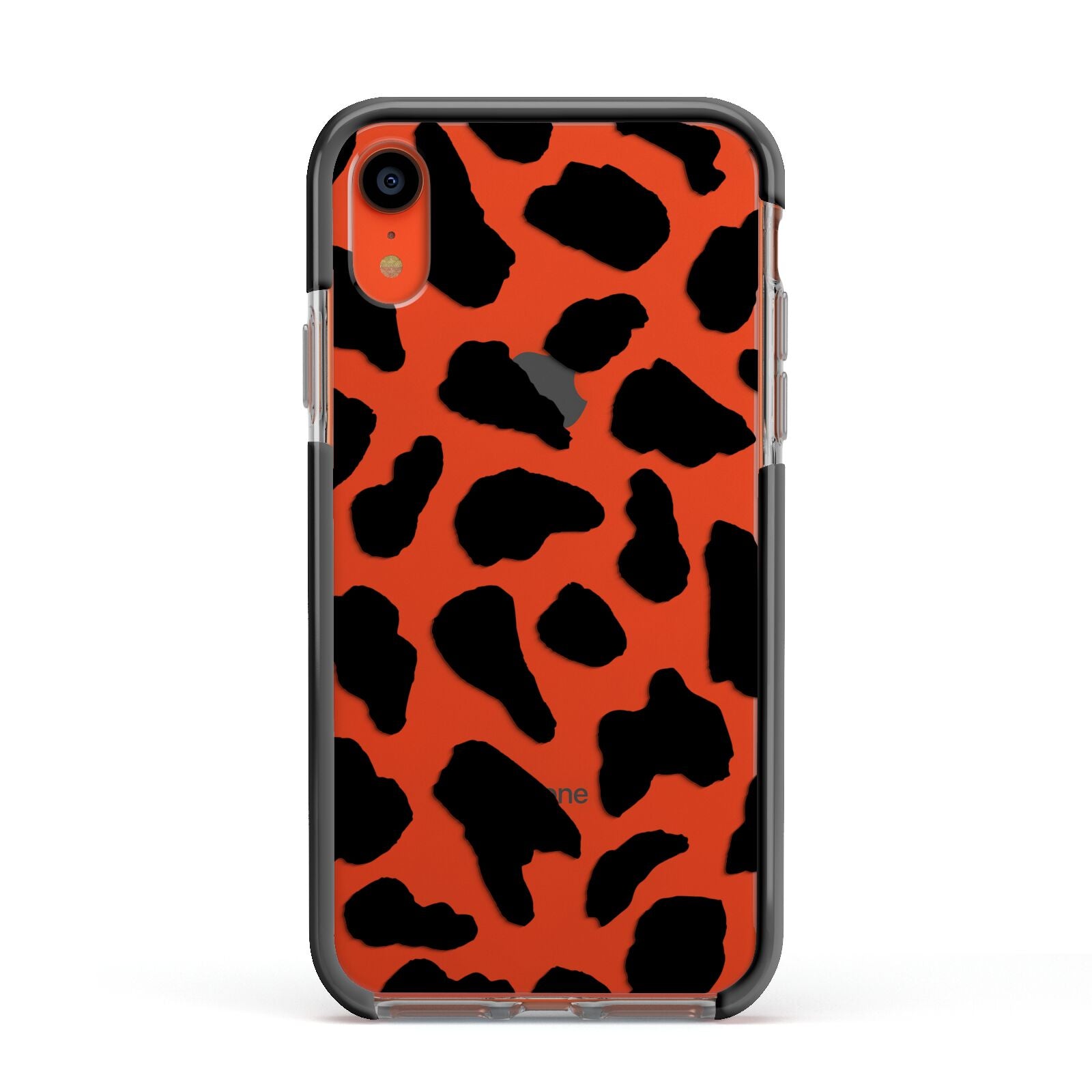Black and White Cow Print Apple iPhone XR Impact Case Black Edge on Coral Phone