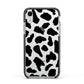 Black and White Cow Print Apple iPhone XR Impact Case Black Edge on Silver Phone