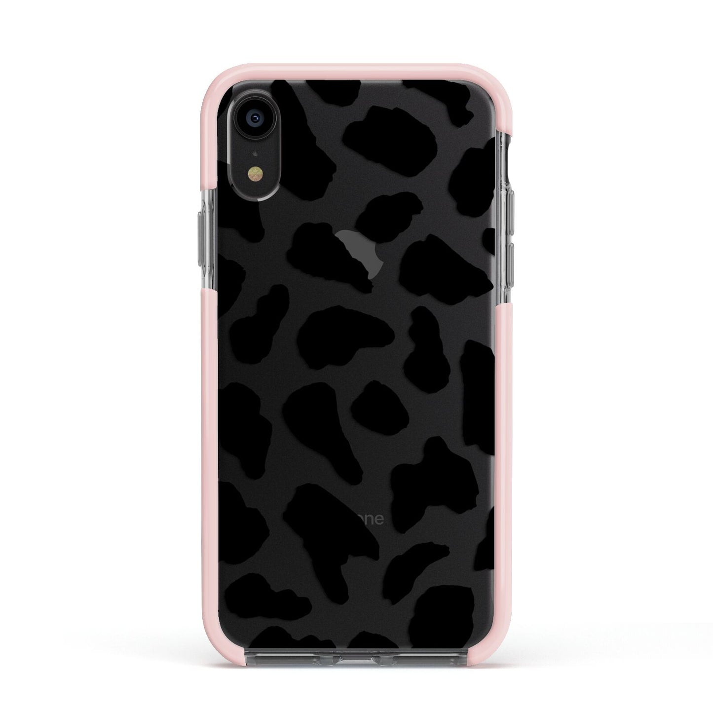 Black and White Cow Print Apple iPhone XR Impact Case Pink Edge on Black Phone