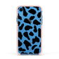 Black and White Cow Print Apple iPhone XR Impact Case Pink Edge on Blue Phone