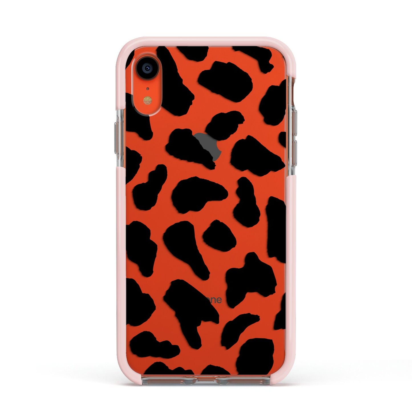 Black and White Cow Print Apple iPhone XR Impact Case Pink Edge on Coral Phone