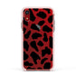 Black and White Cow Print Apple iPhone XR Impact Case Pink Edge on Red Phone