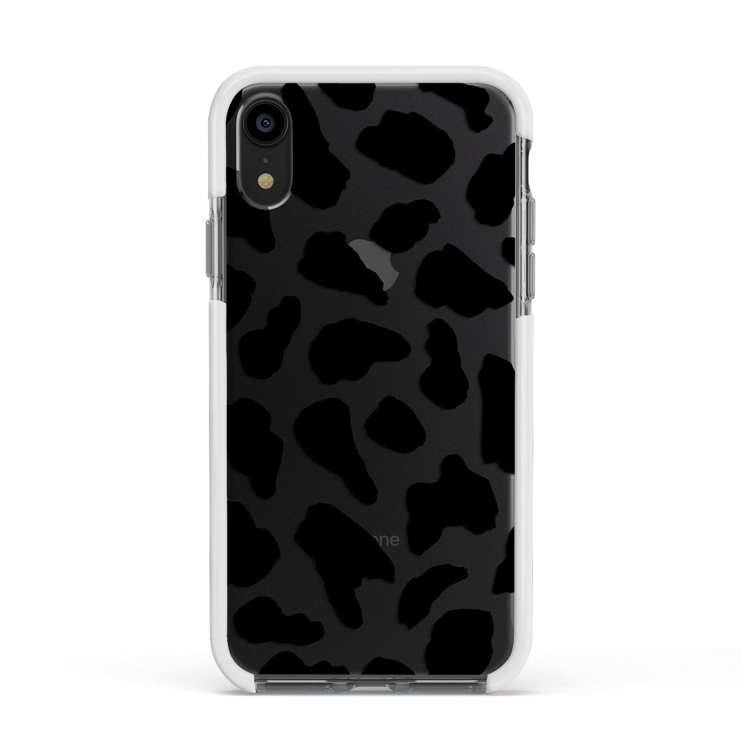 Black and White Cow Print Apple iPhone XR Impact Case White Edge on Black Phone