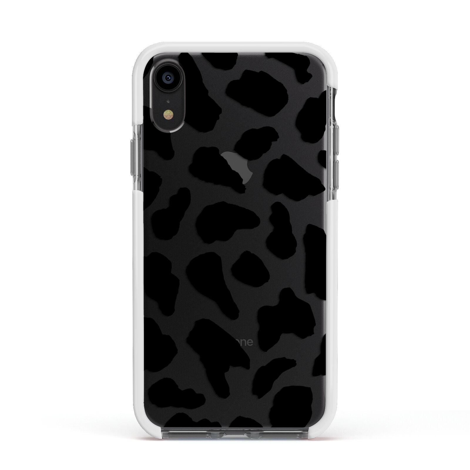 Black and White Cow Print Apple iPhone XR Impact Case White Edge on Black Phone