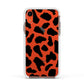 Black and White Cow Print Apple iPhone XR Impact Case White Edge on Coral Phone