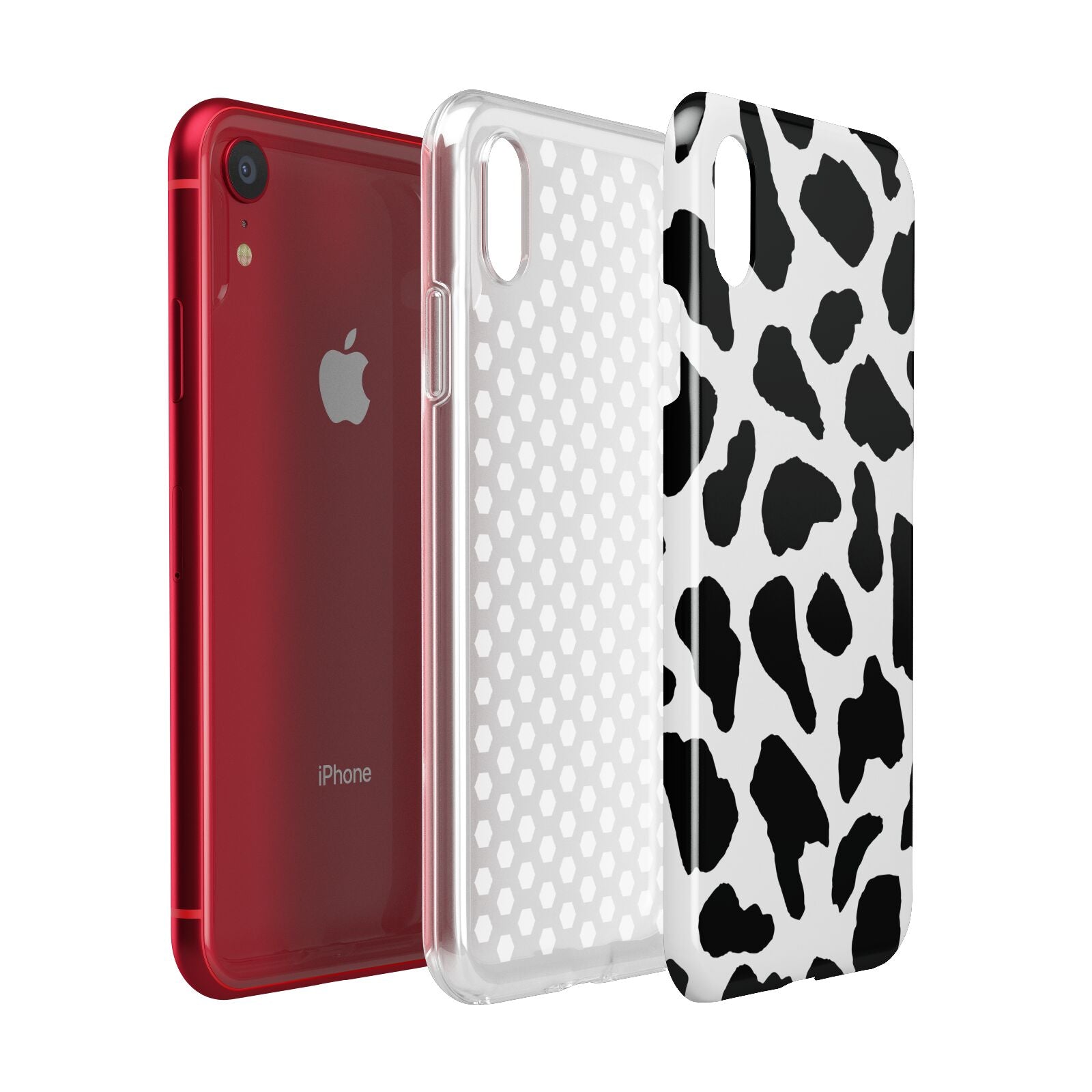 Black and White Cow Print Apple iPhone XR Red 3D Tough Case Expanded view