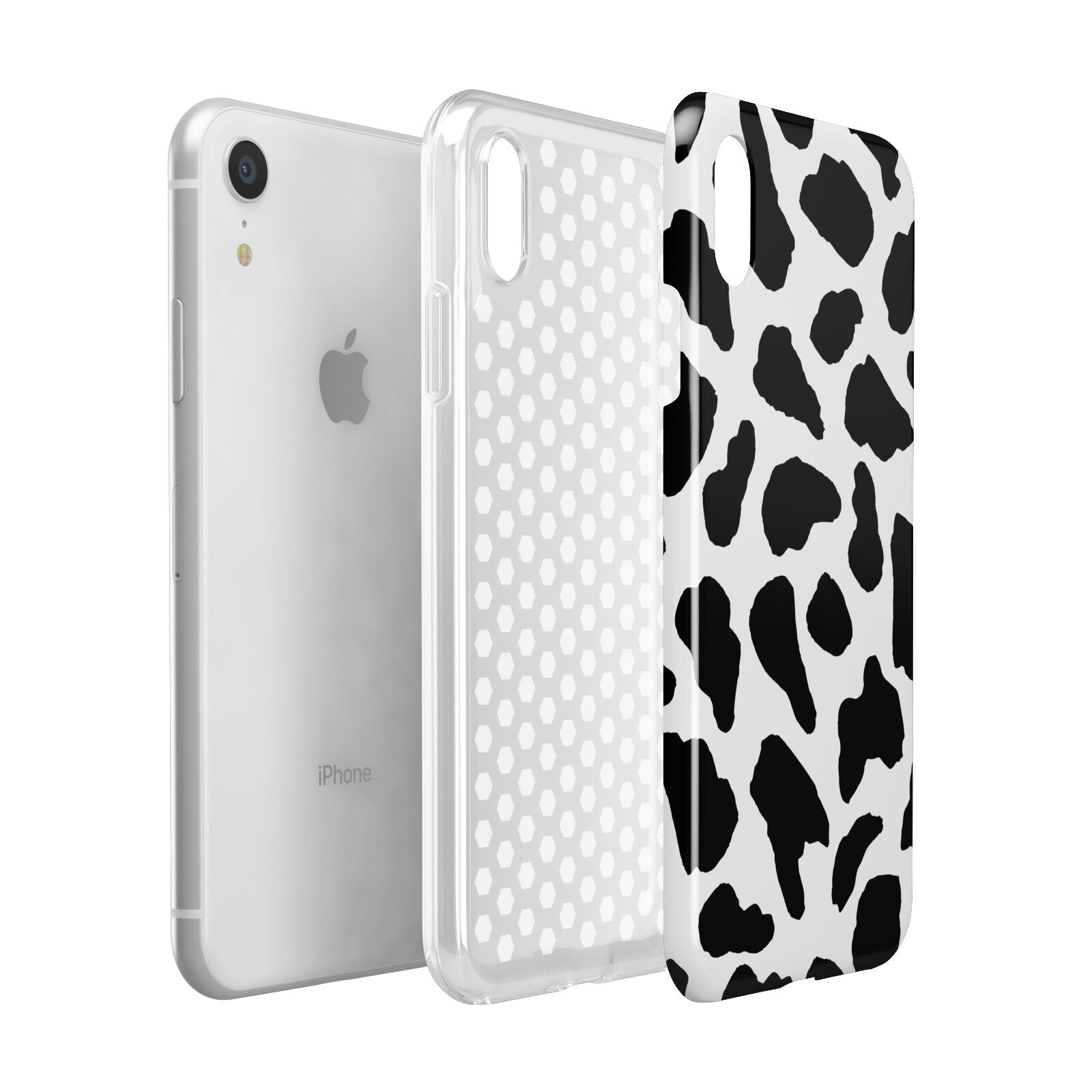 Black and White Cow Print Apple iPhone XR White 3D Tough Case Expanded view
