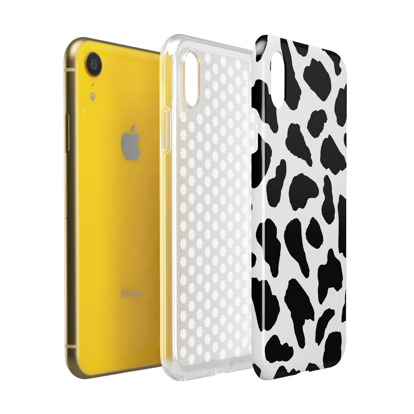 Black and White Cow Print Apple iPhone XR Yellow 3D Tough Case Expanded view