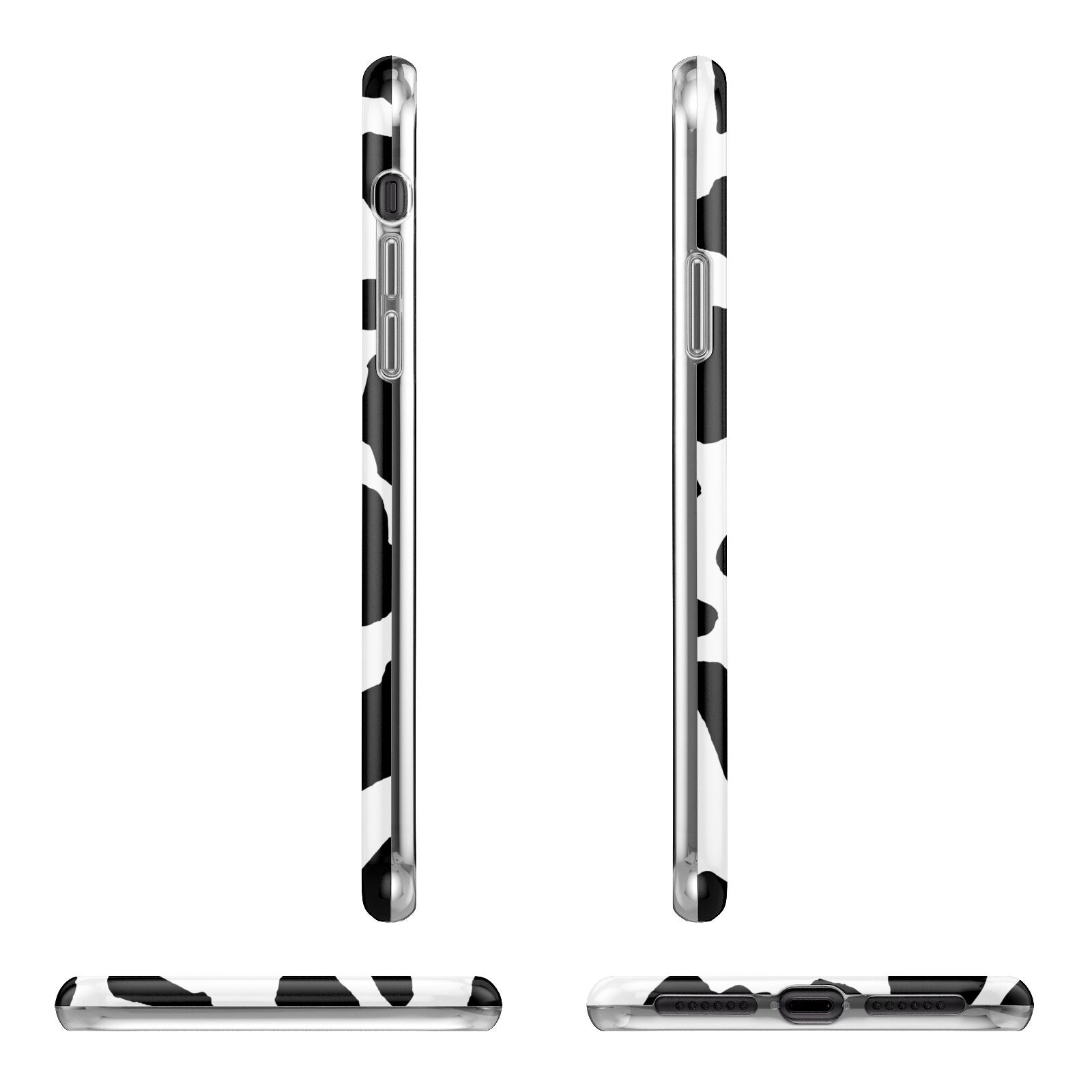 Black and White Cow Print Apple iPhone XR in Black with 3D Wrap Tough Case Alternative Image Angles