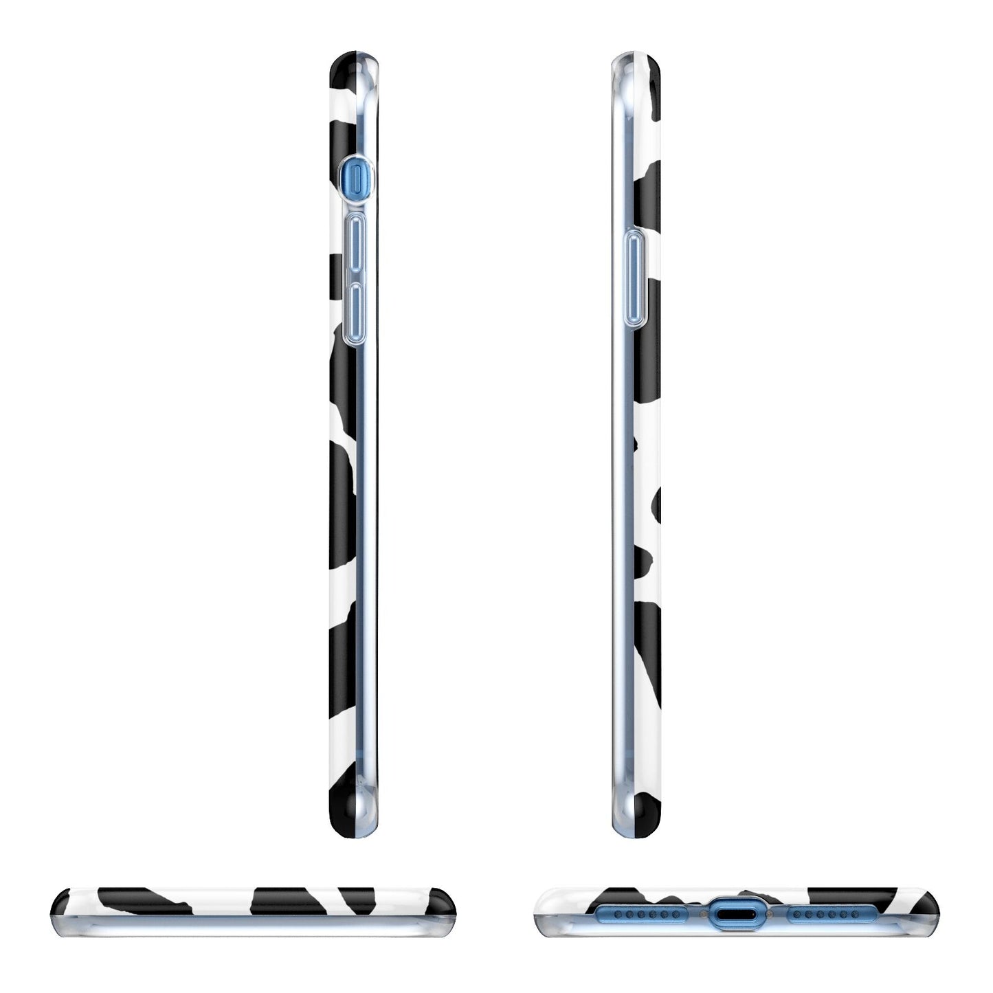 Black and White Cow Print Apple iPhone XR in Blue with 3D Wrap Tough Case Alternative Image Angles