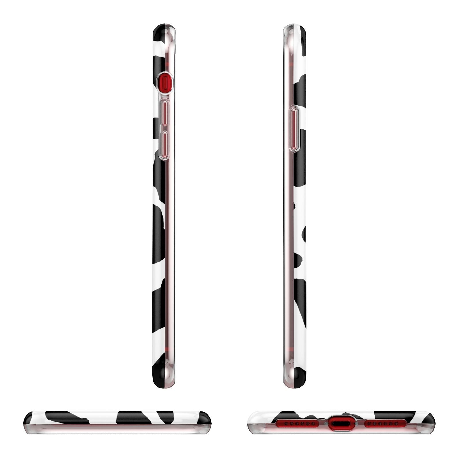 Black and White Cow Print Apple iPhone XR in Red with 3D Wrap Tough Case Alternative Image Angles