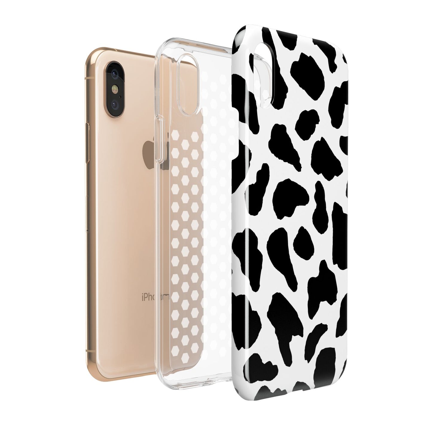 Black and White Cow Print Apple iPhone XS 3D Tough Expanded View
