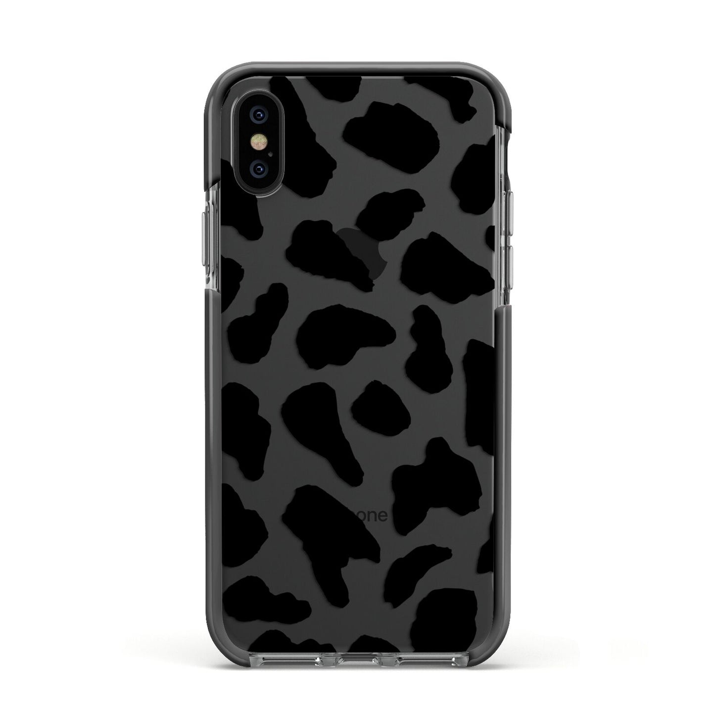 Black and White Cow Print Apple iPhone Xs Impact Case Black Edge on Black Phone