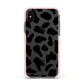 Black and White Cow Print Apple iPhone Xs Impact Case Pink Edge on Black Phone