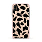 Black and White Cow Print Apple iPhone Xs Impact Case Pink Edge on Gold Phone