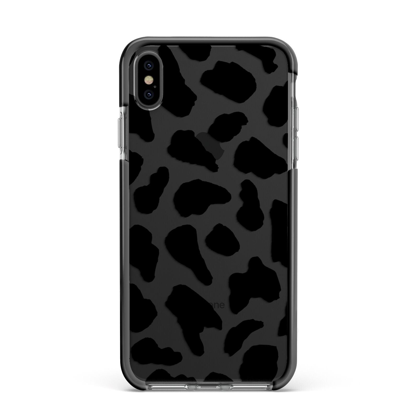 Black and White Cow Print Apple iPhone Xs Max Impact Case Black Edge on Black Phone