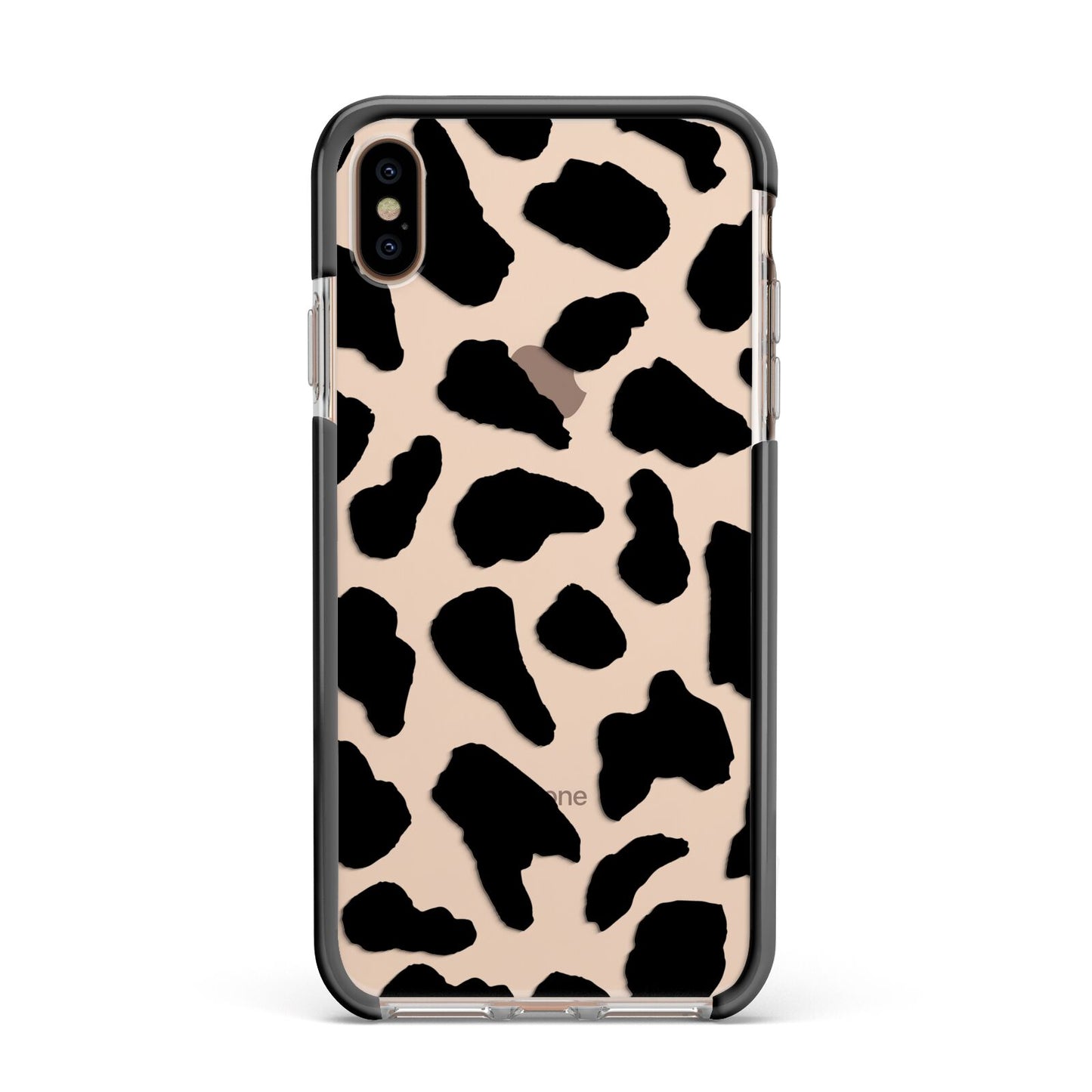 Black and White Cow Print Apple iPhone Xs Max Impact Case Black Edge on Gold Phone
