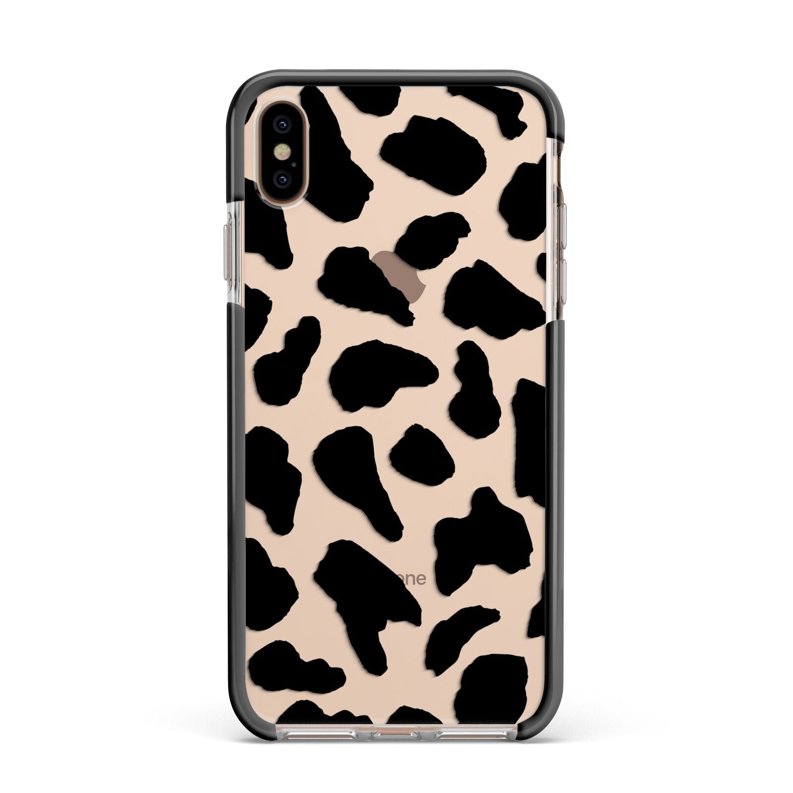 Black and White Cow Print Apple iPhone Xs Max Impact Case Black Edge on Gold Phone