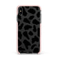 Black and White Cow Print Apple iPhone Xs Max Impact Case Pink Edge on Black Phone