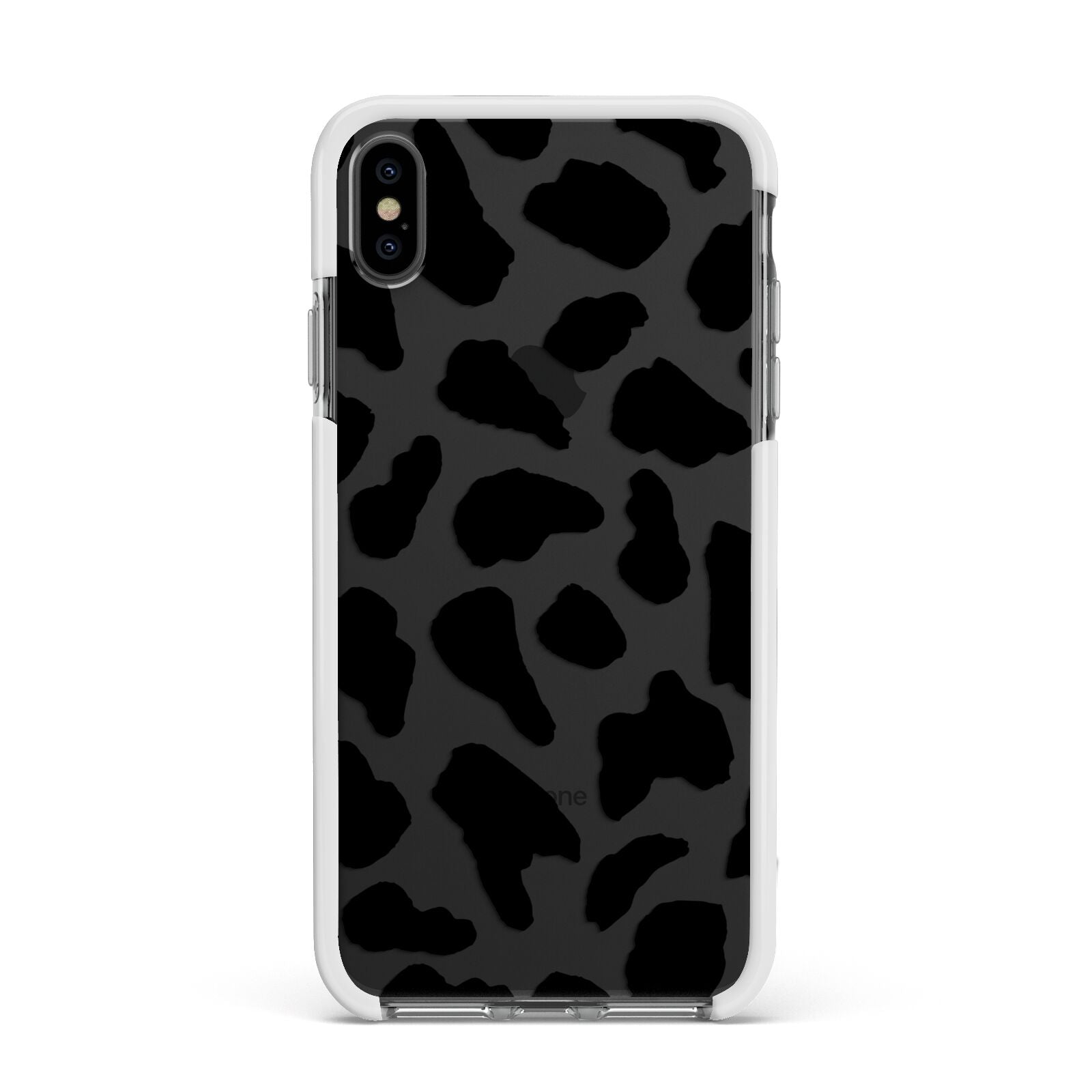 Black and White Cow Print Apple iPhone Xs Max Impact Case White Edge on Black Phone