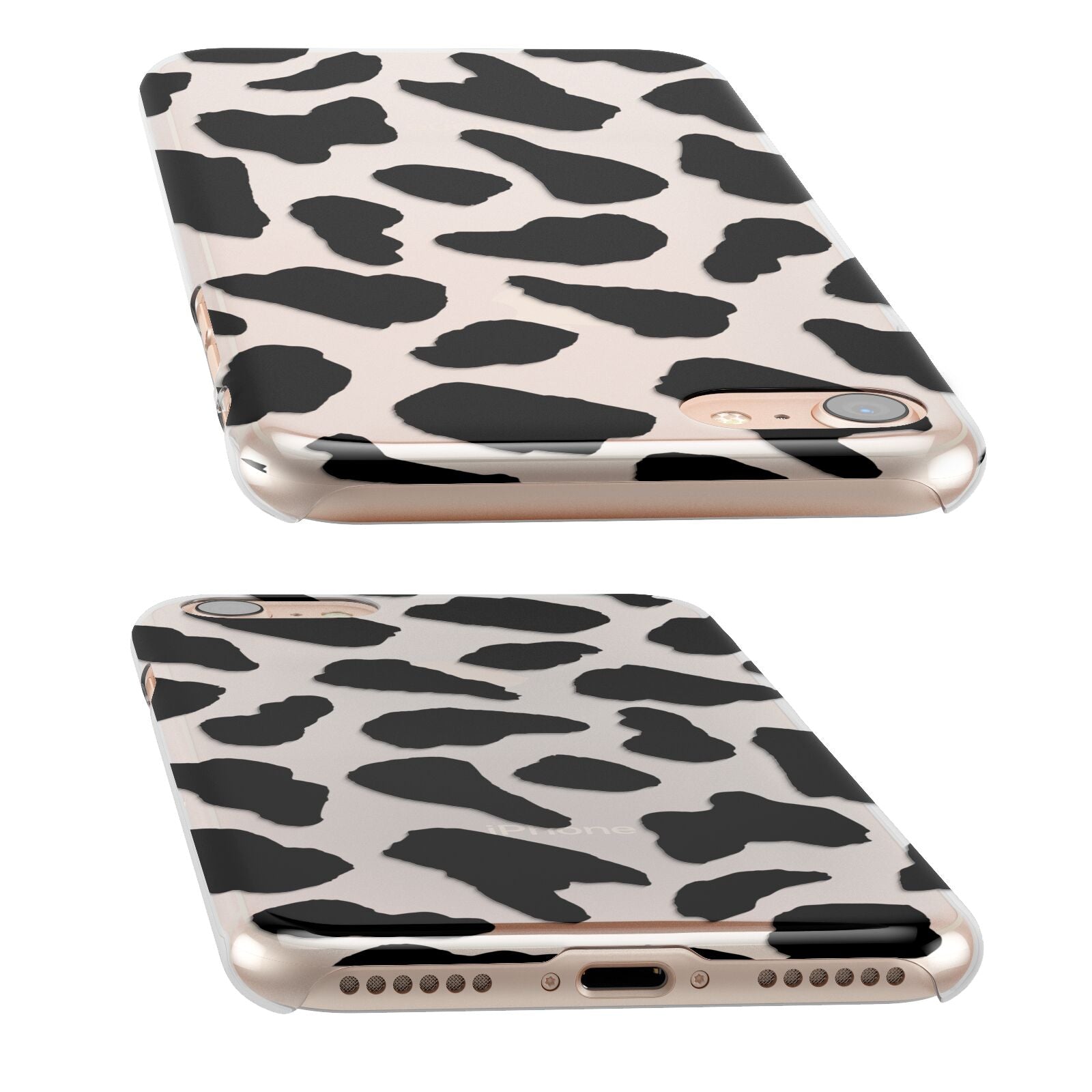 Black and White Cow Print iPhone 6 2D Snap Case side angle on Silver Phone