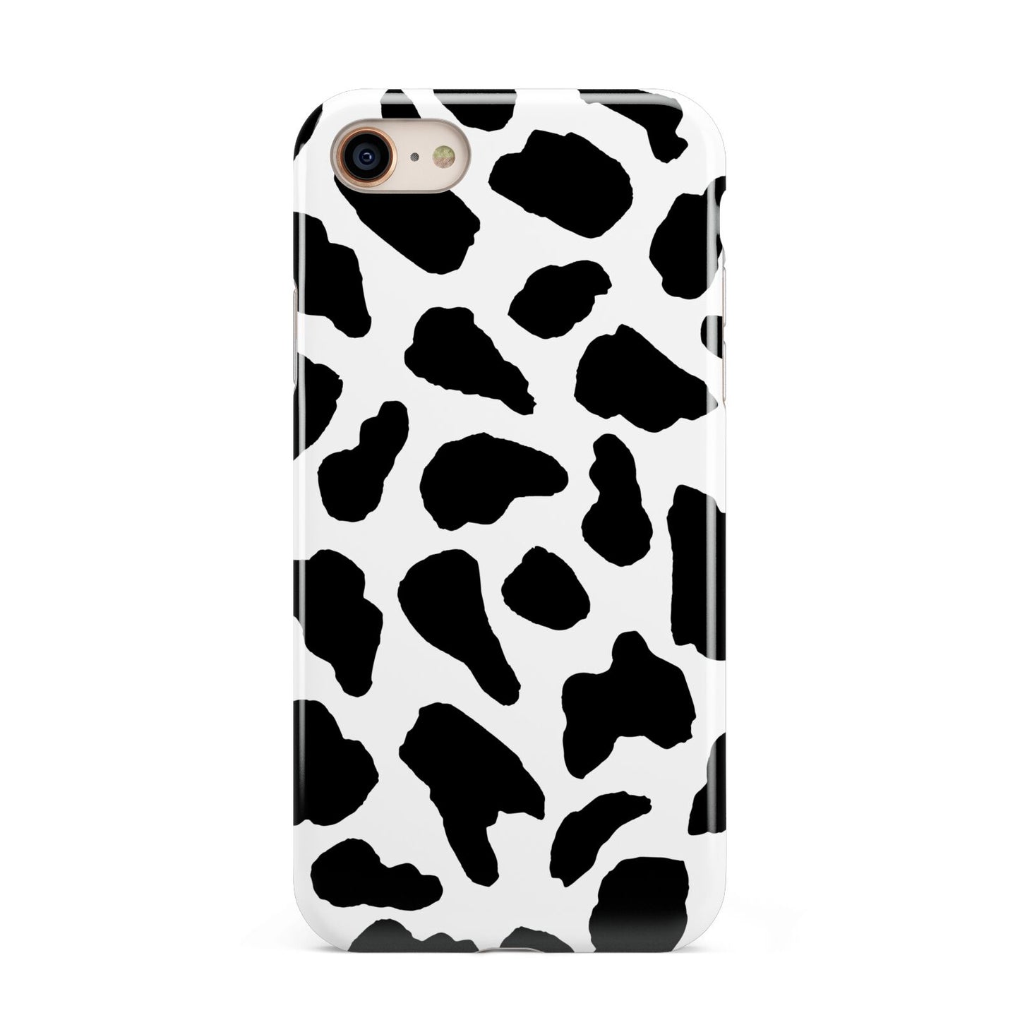 Black and White Cow Print iPhone 8 3D Tough Case on Gold Phone