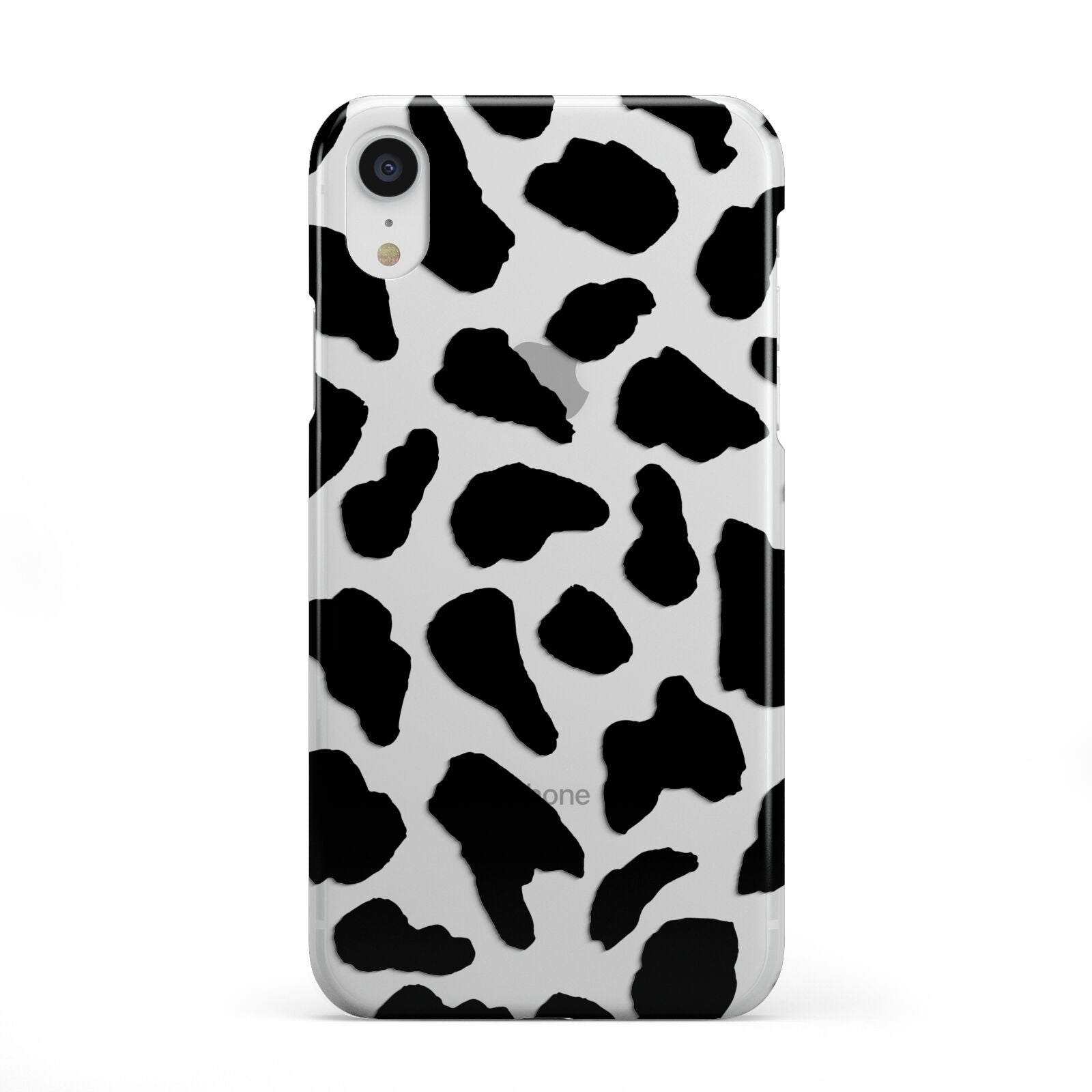 Black and White Cow Print iPhone XR 2D Snap Case on White Phone