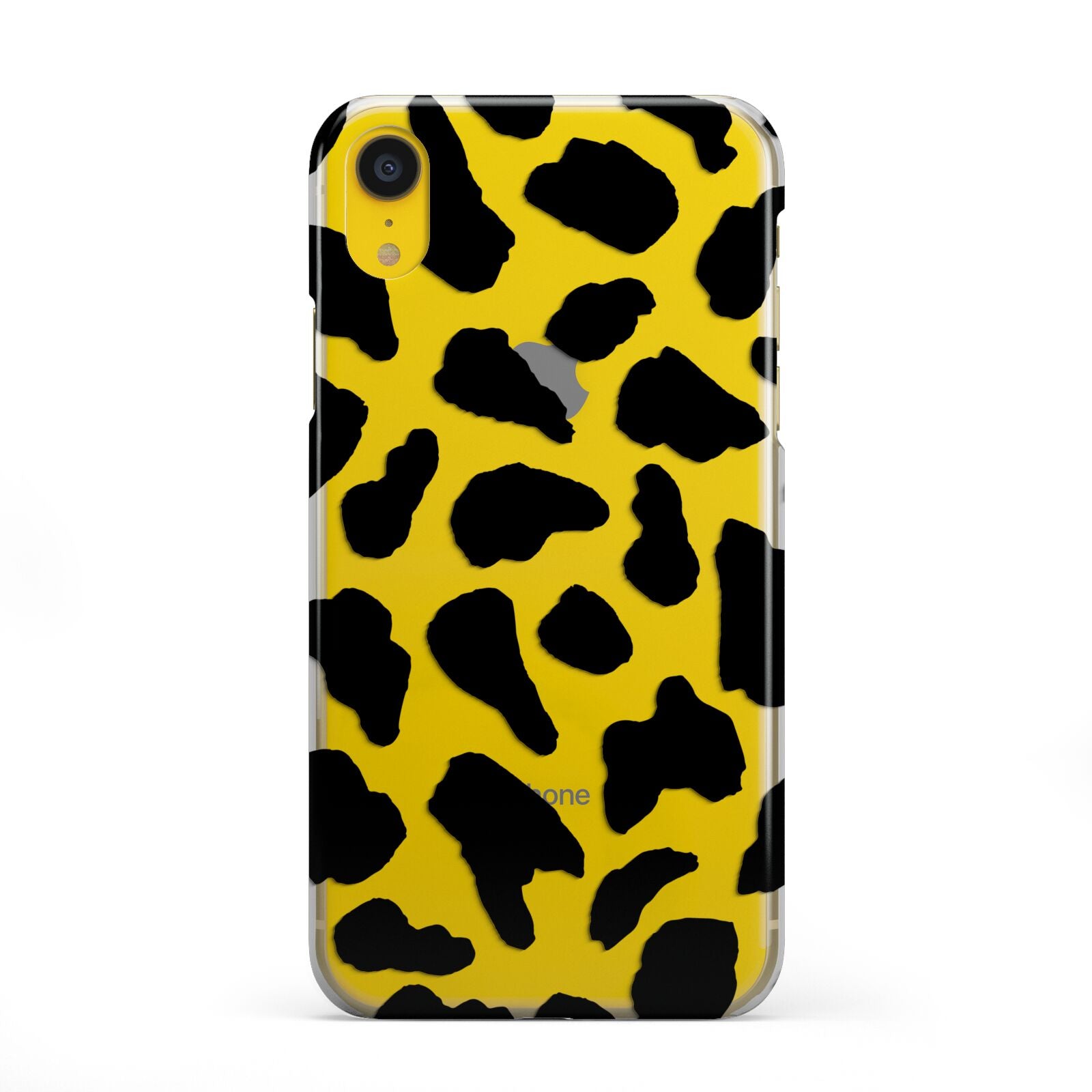 Black and White Cow Print iPhone XR 2D Snap on Yellow Phone
