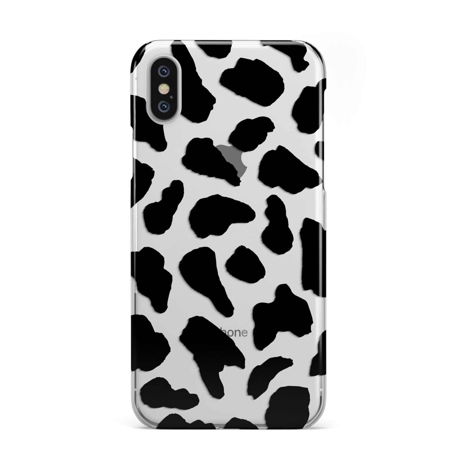 Black and White Cow Print iPhone Xs 2D Snap on Silver Phone