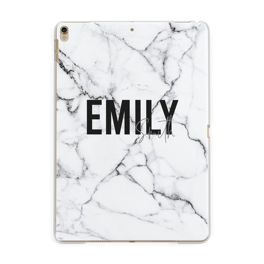 Black and White Personalised Marble Block Text Apple iPad Gold Case