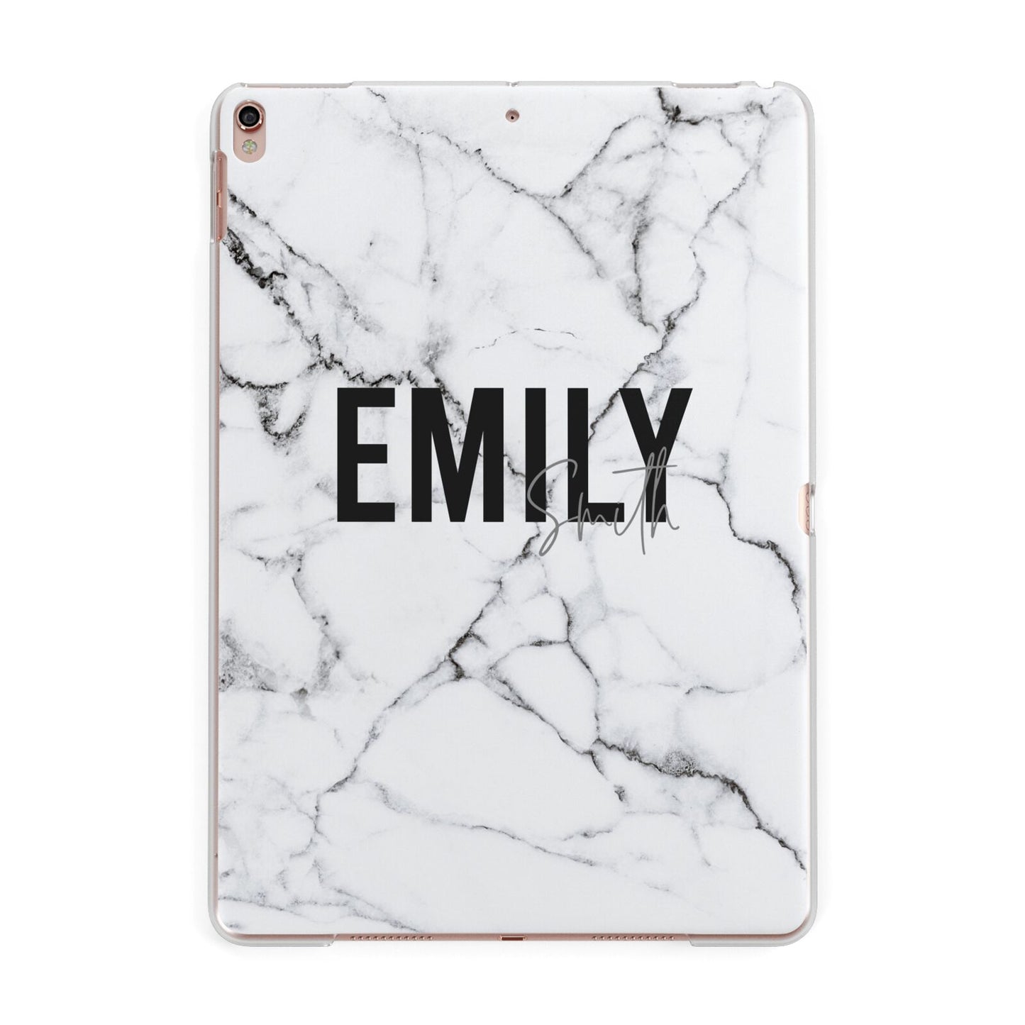 Black and White Personalised Marble Block Text Apple iPad Rose Gold Case