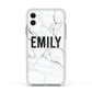 Black and White Personalised Marble Block Text Apple iPhone 11 in White with White Impact Case