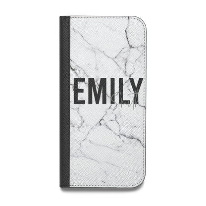 Black and White Personalised Marble Block Text Vegan Leather Flip Samsung Case