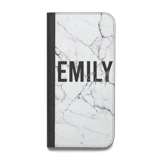 Black and White Personalised Marble Block Text Vegan Leather Flip Samsung Case