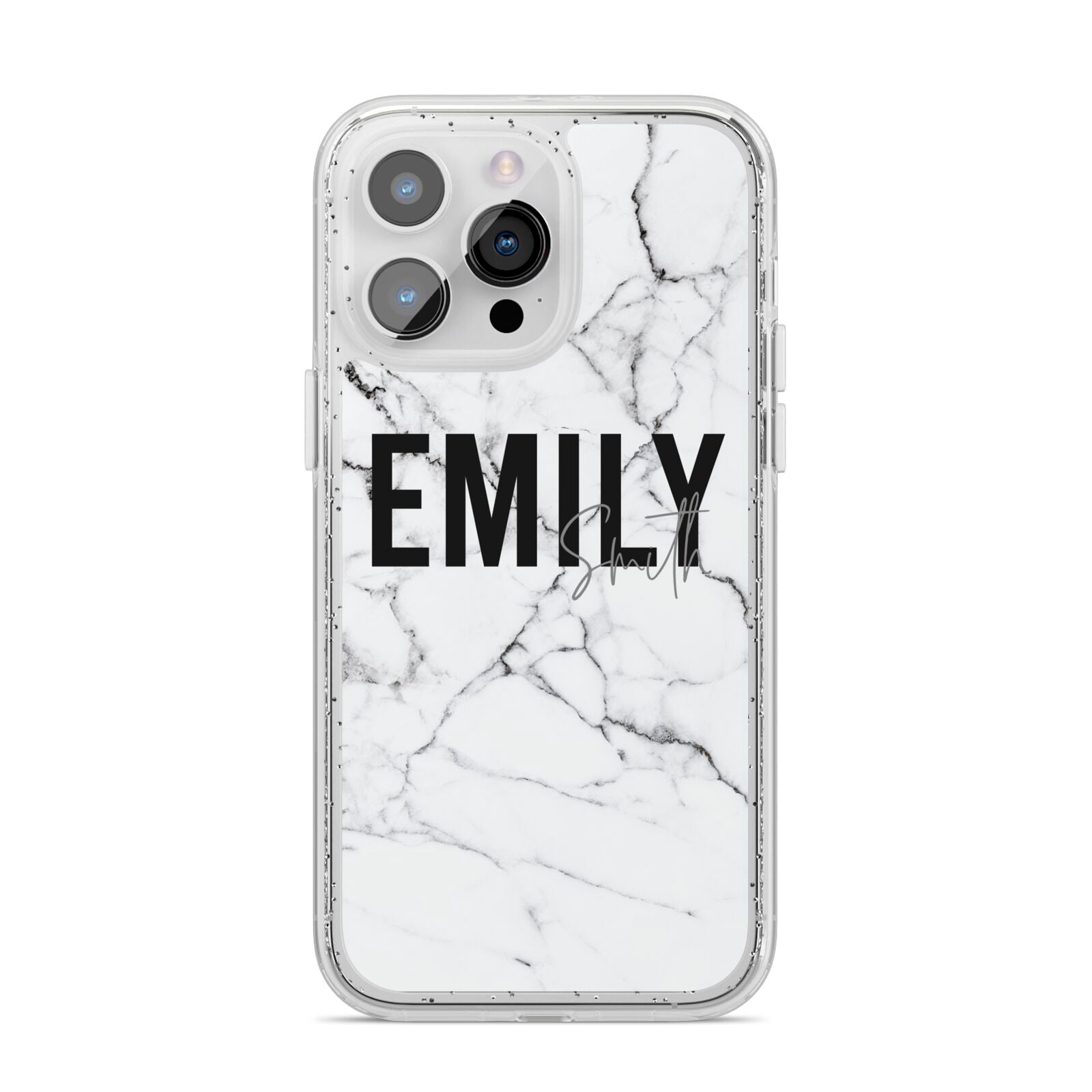 Black and White Personalised Marble Block Text iPhone 14 Pro Max Glitter Tough Case Silver