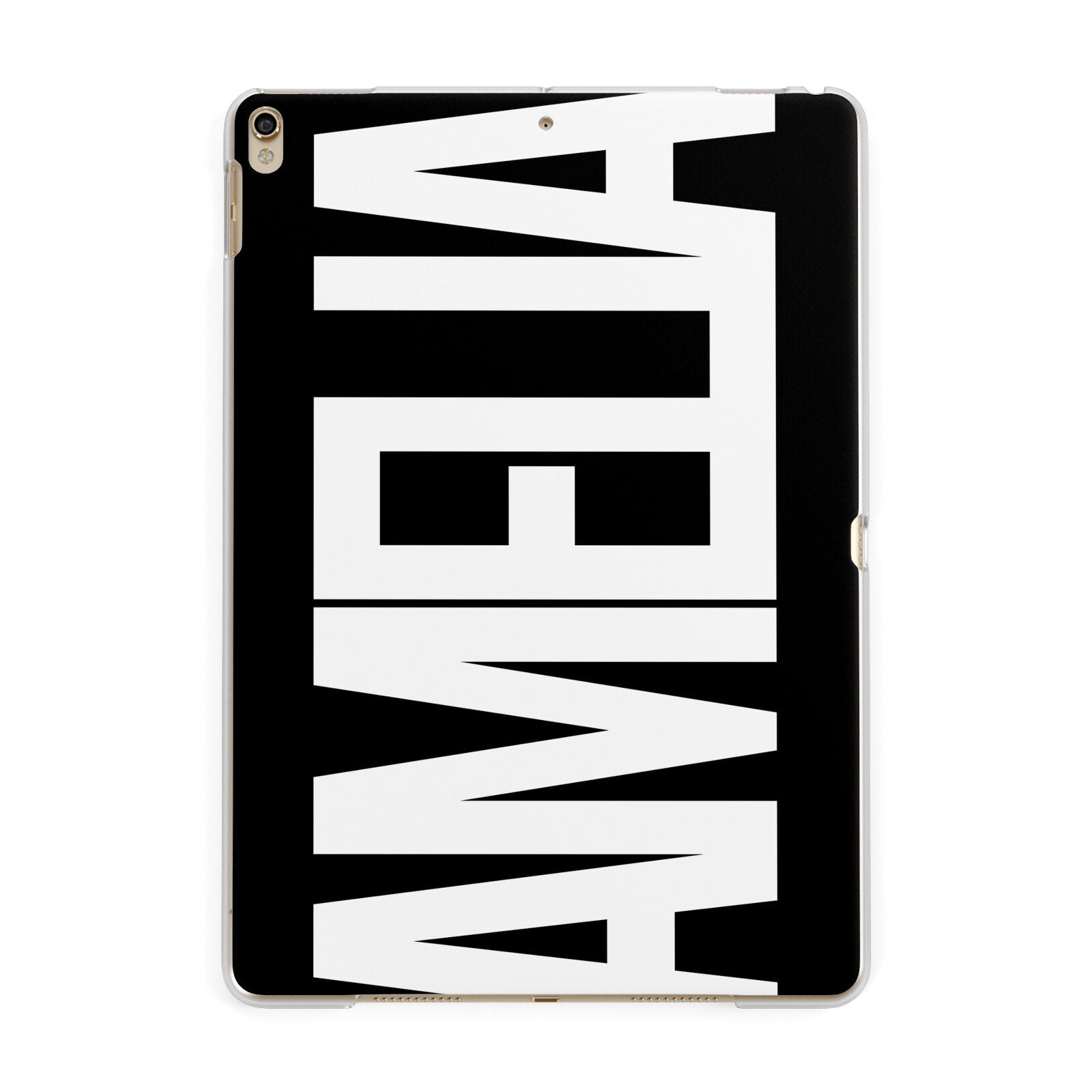 Black with Bold White Name Apple iPad Gold Case