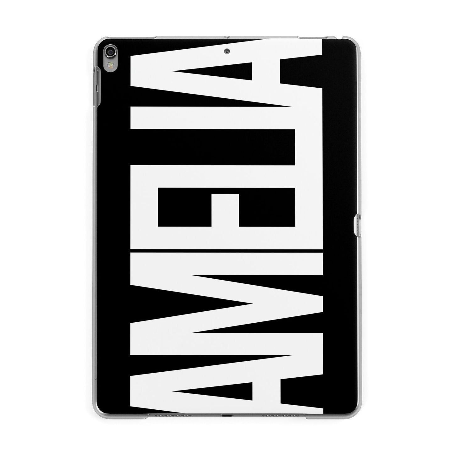 Black with Bold White Name Apple iPad Grey Case