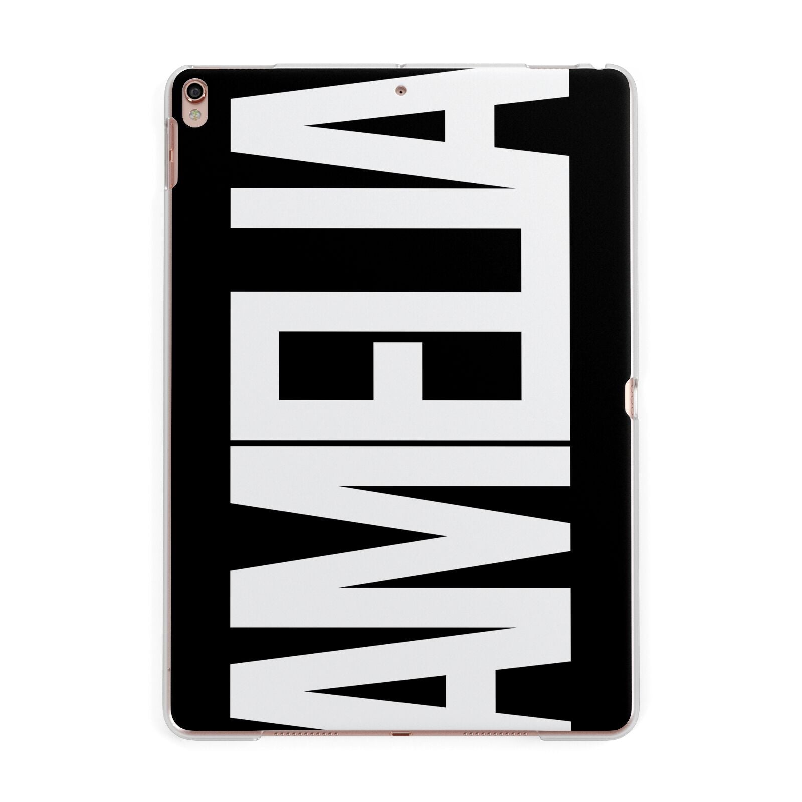 Black with Bold White Name Apple iPad Rose Gold Case