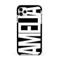 Black with Bold White Name Apple iPhone 11 Pro Max in Silver with Black Impact Case