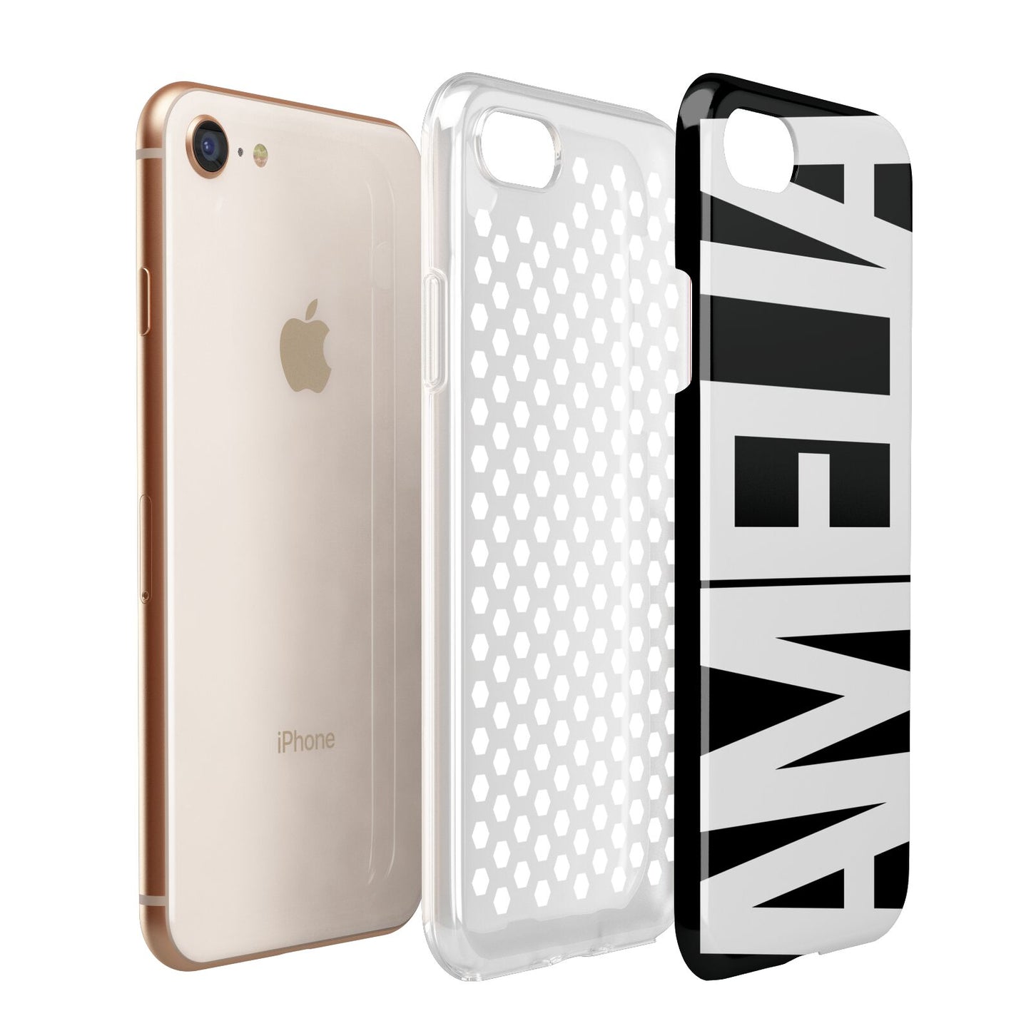 Black with Bold White Name Apple iPhone 7 8 3D Tough Case Expanded View