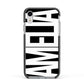 Black with Bold White Name Apple iPhone XR Impact Case Black Edge on Silver Phone