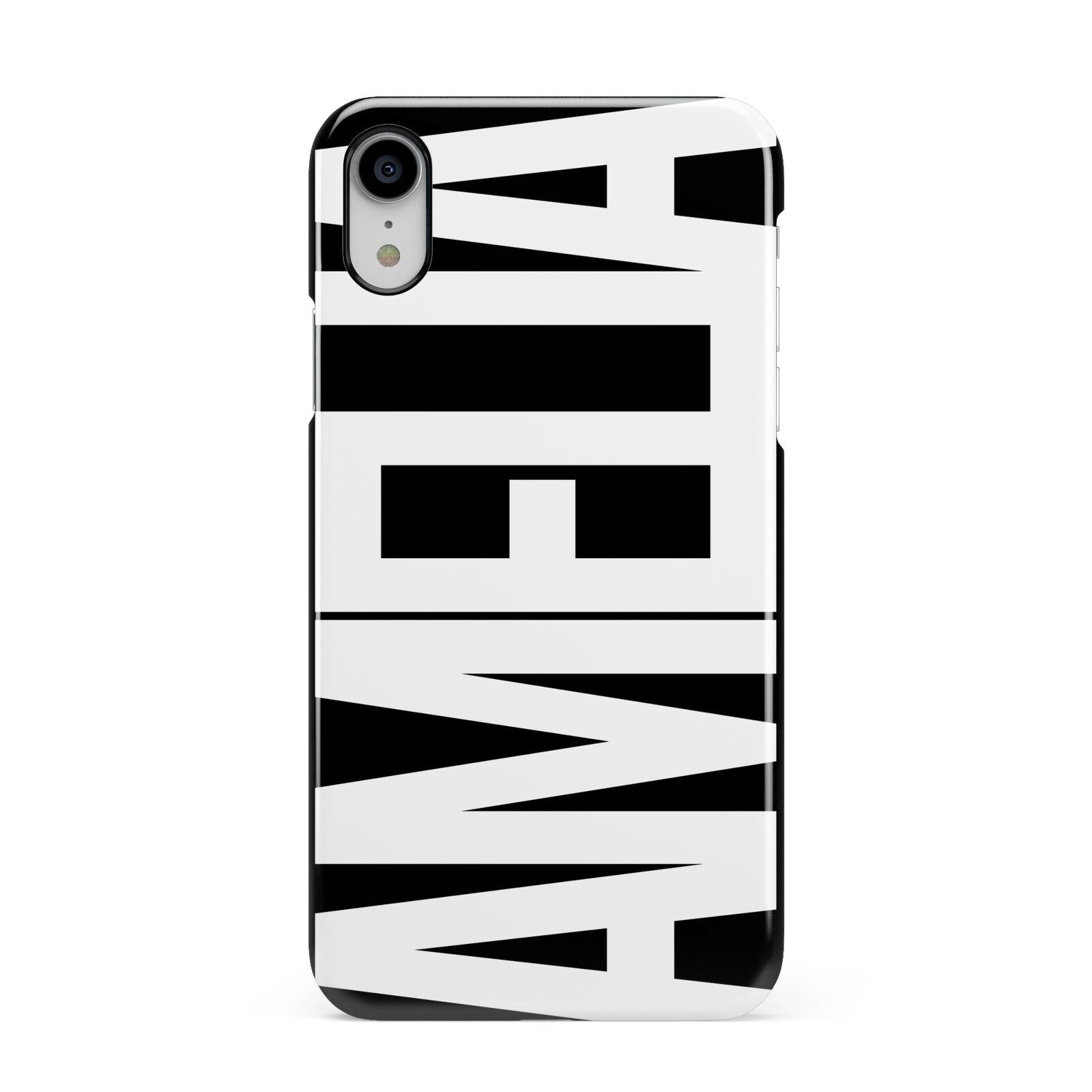 Black with Bold White Name Apple iPhone XR White 3D Snap Case