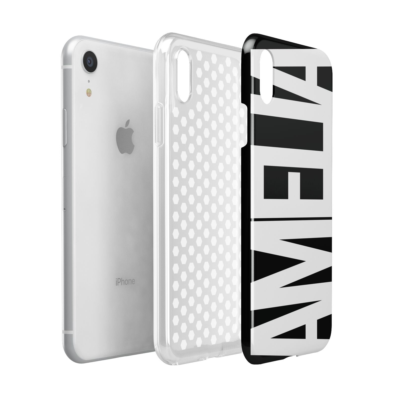 Black with Bold White Name Apple iPhone XR White 3D Tough Case Expanded view