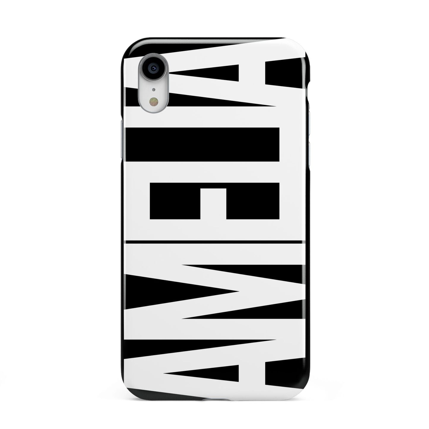 Black with Bold White Name Apple iPhone XR White 3D Tough Case