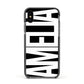 Black with Bold White Name Apple iPhone Xs Impact Case Black Edge on Black Phone