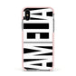 Black with Bold White Name Apple iPhone Xs Impact Case Pink Edge on Silver Phone