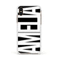 Black with Bold White Name Apple iPhone Xs Impact Case White Edge on Gold Phone
