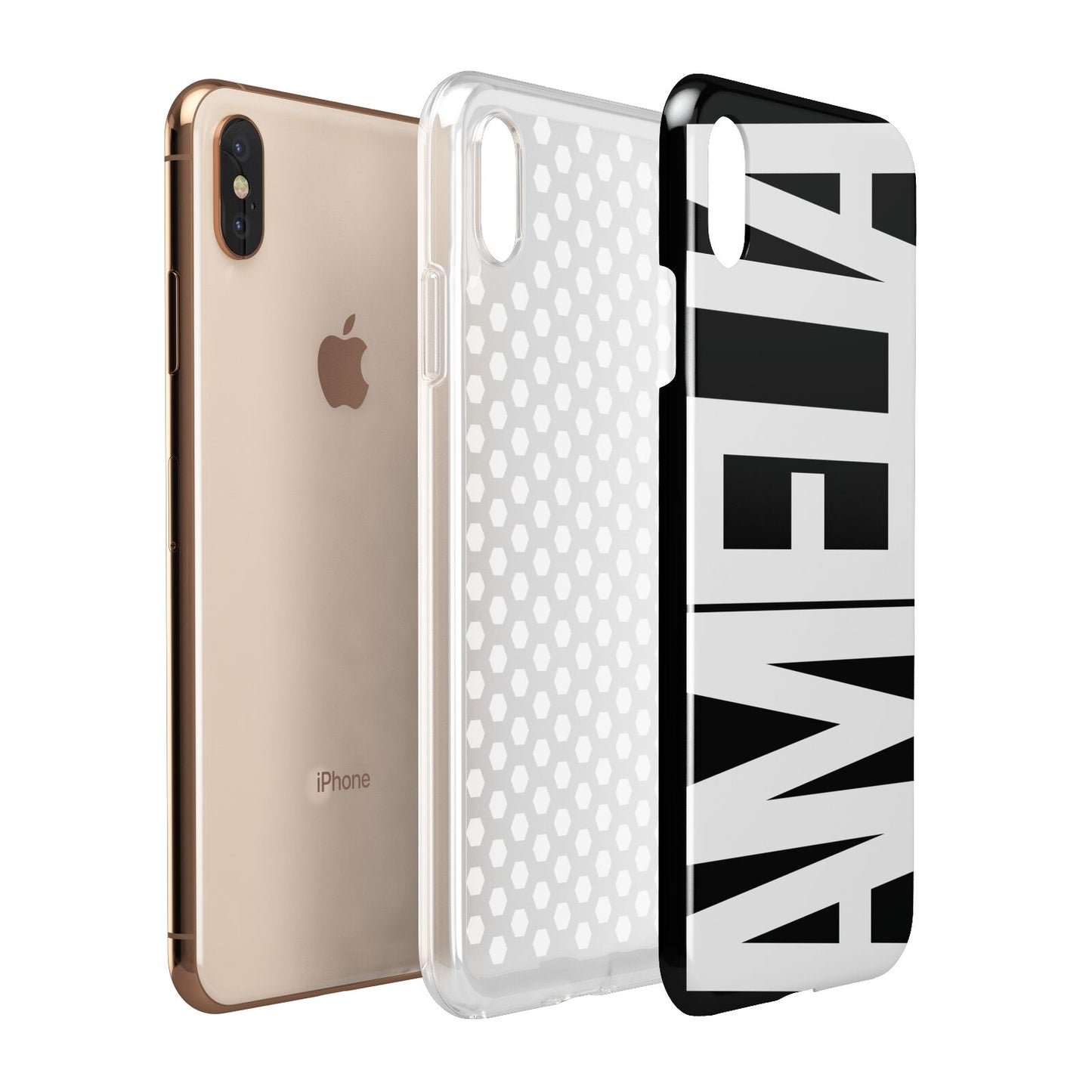 Black with Bold White Name Apple iPhone Xs Max 3D Tough Case Expanded View