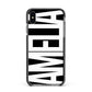 Black with Bold White Name Apple iPhone Xs Max Impact Case Black Edge on Black Phone